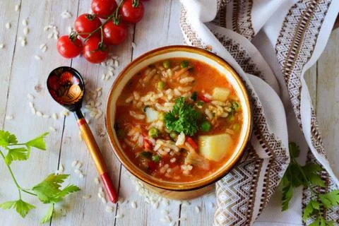 Vegetable soup with rice Stock Photos