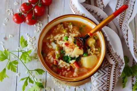 Vegetable soup with rice Stock Photos