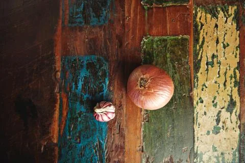 Vegetable spicies of rustic surface Stock Photos