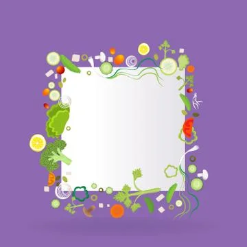 Vegetable square frame  with paper label Stock Illustration