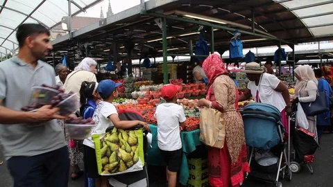 Vegetable stall, Bull RIng open market, Bull Ring, Birmingham, UK Stock Footage 95633868