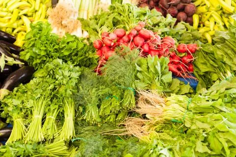 Vegetable stall at the market Stock Photos