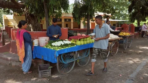 Vegetable stall on the street of Rishikesh. Stock Footage 117732841
