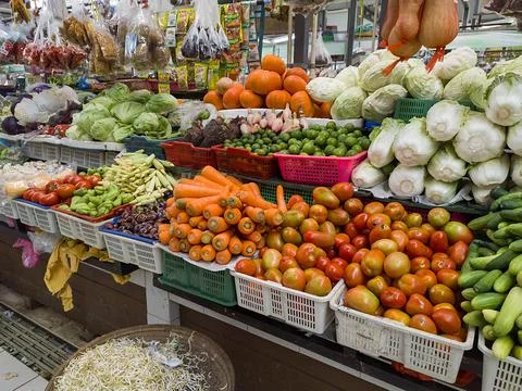 Vegetable stall in wet market Stock Photos