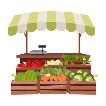 Vegetable stand semi flat color vector object Stock Illustration