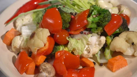 Vegetable stew on the served table Stock-Footage 104070503