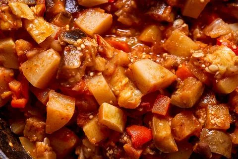 Vegetable stew under macro increase Stock Photos