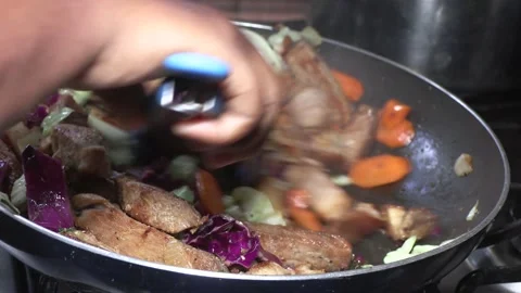 Vegetable stir fried pork chopped Stock Footage 234749633