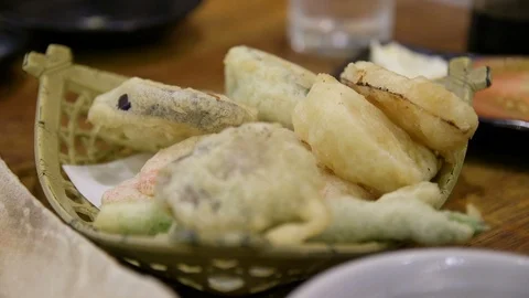 Vegetable Tempura Close Stock Footage 88755504