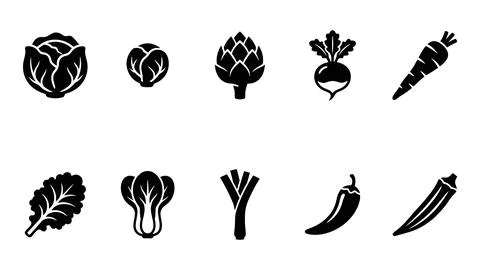 Vegetable variety icons including cabbage brussels sprouts artichoke radish.. イラスト素材
