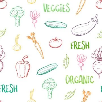 Vegetable vector. Doodle vegetables texture. Seamless fashion design. Stockillustratie