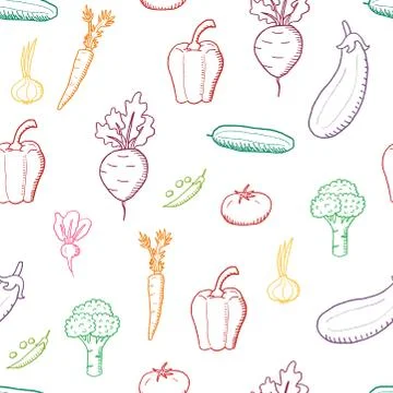 Vegetable vector. Doodle vegetables texture. Seamless fashion design. Stockillustratie