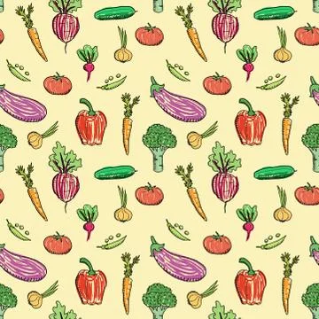 Vegetable vector. Organic vegetables texture. Seamless fashion design. イラスト素材