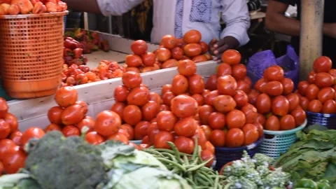 Vegetable vendor accepting electronic payment at local market 動画素材 325904923