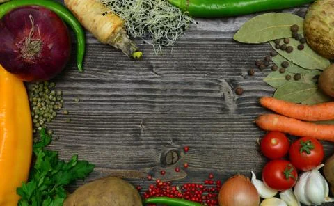 Vegetable on wood frame Stock Photos