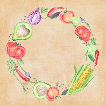 Vegetable Wreath on Craft Paper Stock Illustration