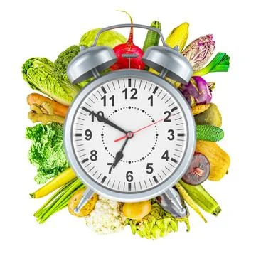 Vegetables with alarm clock, 3d rendering イラスト素材