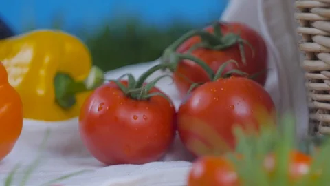 Vegetables and basket with bread in the fresh air Video stock 128181332