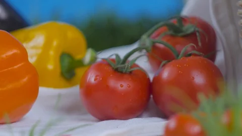 Vegetables and basket with bread in the fresh air Video stock 128181470