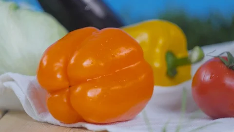 Vegetables and basket with bread in the fresh air Video stock 128181588