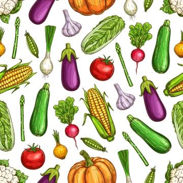Vegetables and beans seamless pattern background Illustrazione stock