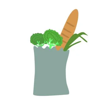 Vegetables and bread in bag semi flat color vector object Stock Illustration