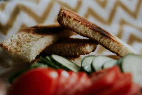 Vegetables and bred at the table Foto stock