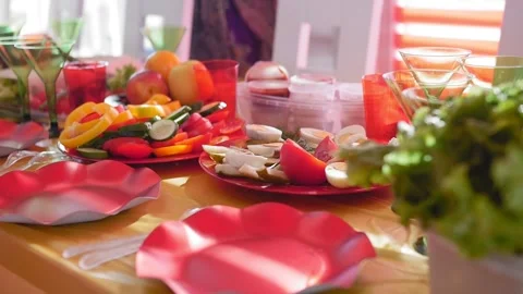 Vegetables and eggs on the festive table Stock Footage 280198222