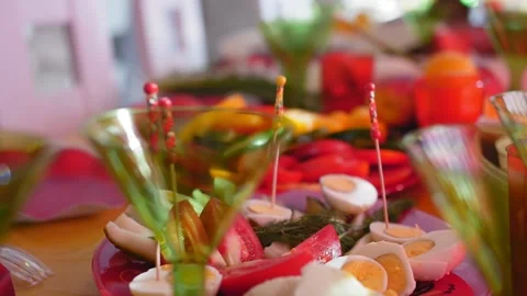 Vegetables and eggs on the festive table Stock Footage 280198229