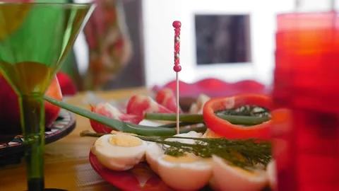 Vegetables and eggs on the festive table Stock Footage 280198241