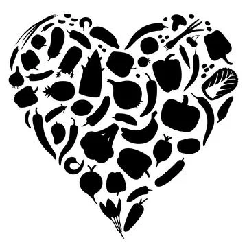 Vegetables and fruit icon set in heart shape vector illustration Stock Illustration