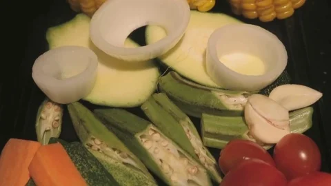 Vegetables and fruit prepared meals Stock Footage 70545734