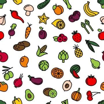 Vegetables and fruit seamless pattern Stock Illustration