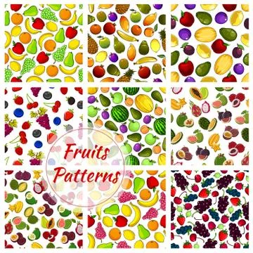 Vegetables and fruit set of seamless patterns Illustrazione stock