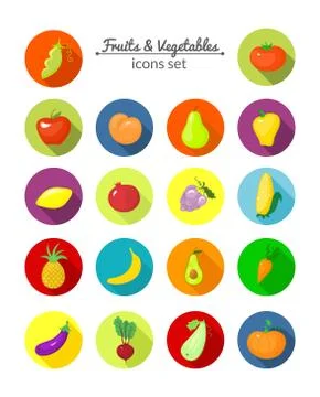 Vegetables and fruits vector round icons Stock Illustration