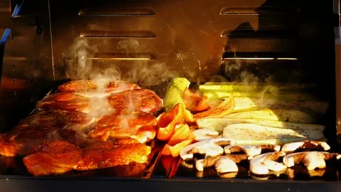 Vegetables and grilled meat Stock Footage 95672800