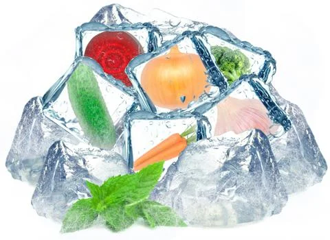 Vegetables and ice cubes Stock Photos