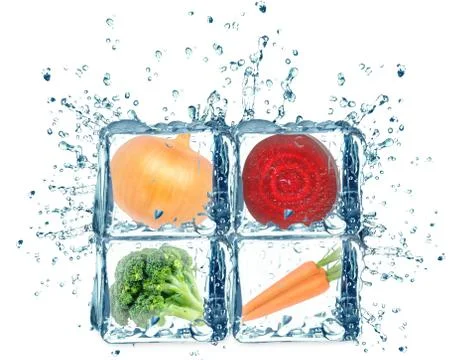 Vegetables and ice cubes Stock Photos