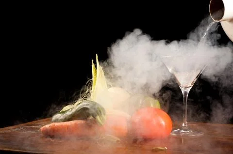 Vegetables and liquid nitrogen Stock Photos