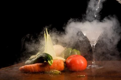 Vegetables and liquid nitrogen Stock Photos