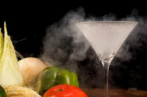 Vegetables and liquid nitrogen Stock-Fotos