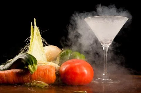 Vegetables and liquid nitrogen Stock-Fotos