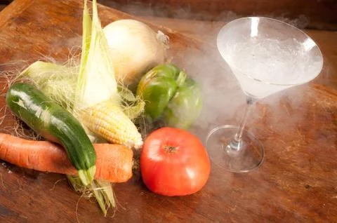 Vegetables and liquid nitrogen Stock Photos