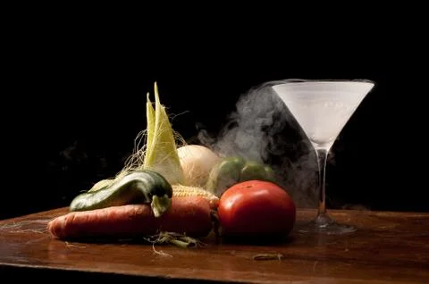 Vegetables and liquid nitrogen Stock Photos