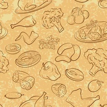 Vegetables and Meat, Seamless Stock Illustration