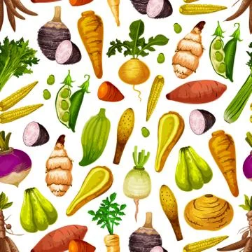 Vegetables and roots vector seamless pattern イラスト素材
