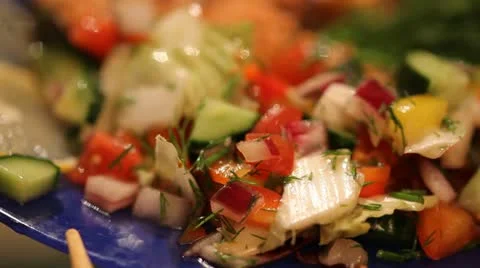 Vegetables and salmon steak. Stock Footage 22239142