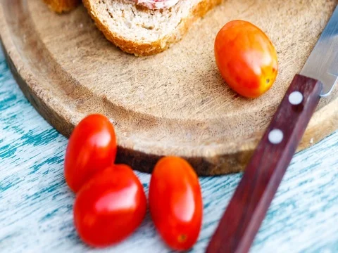 Vegetables and sauce on old table Stock Footage 71555408