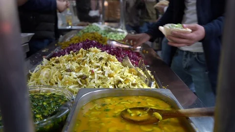 Vegetables and Sauces at Kebab Fast Food Shop in Erbil, Kurdistan, Iraq, Stock Footage 129043359