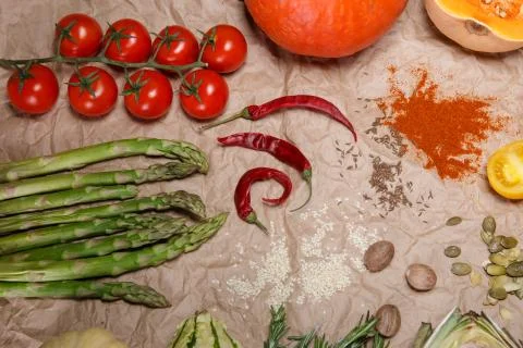 Vegetables and spices Stock Photos